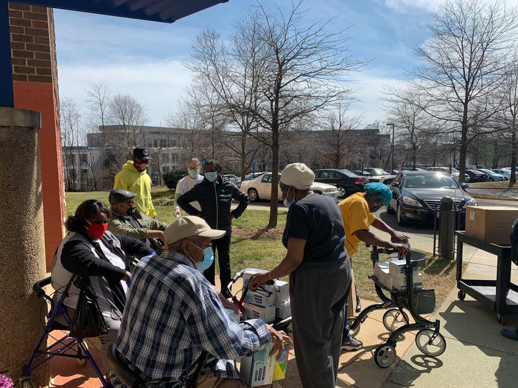 deivering masks and hand santizers and food to seniors in ward 5